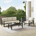 Claustro Outdoor Sofa Set, Oatmeal & Oil Rubbed Bronze - Sofa, Arm Chair & Coffee Table - 3 Piece CL3051557